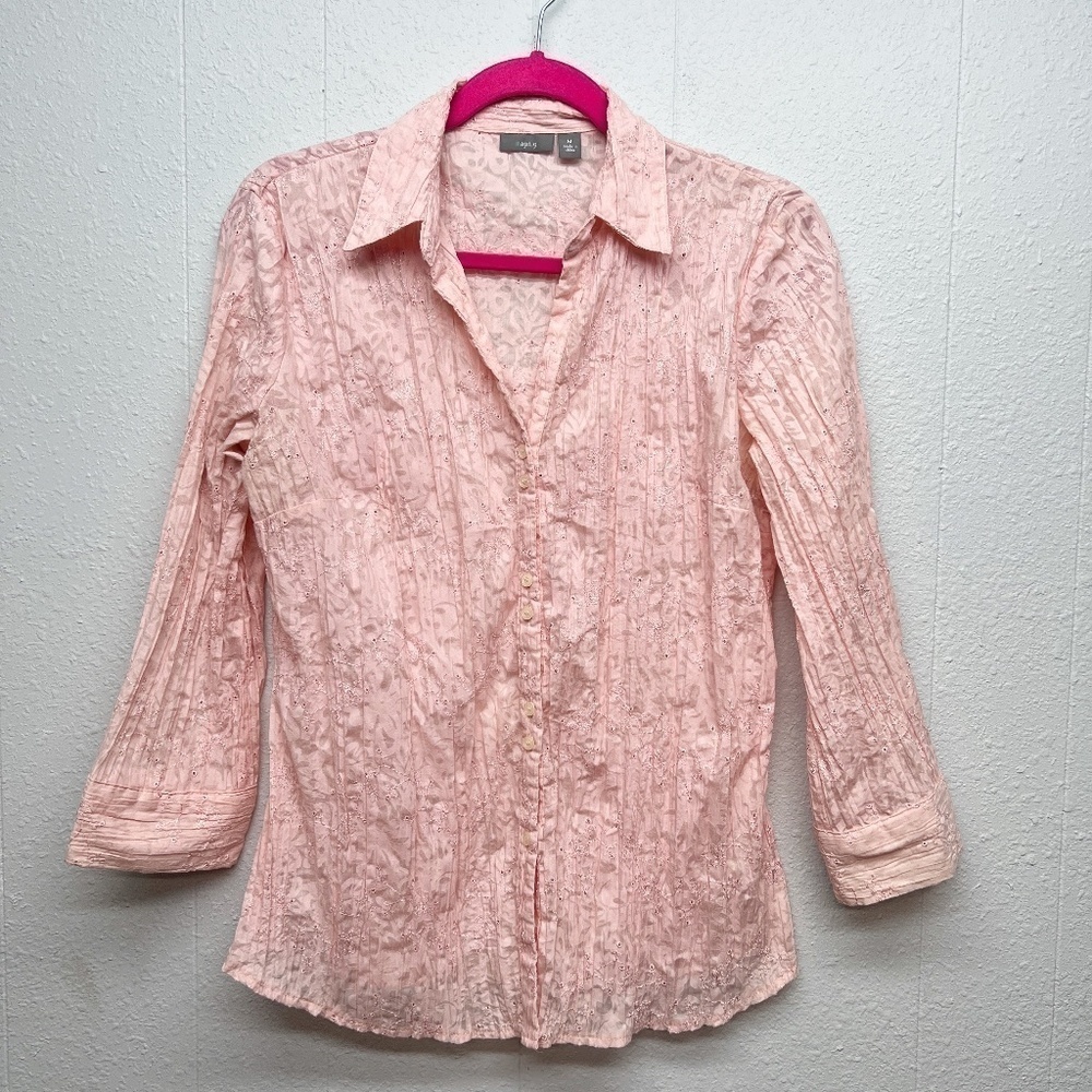 Apt.9 Embroidered Eyelet Soft Girl Fairy Prairie Cottage Pink Top Womens Medium